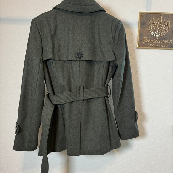 Women's Banana Republic Double Breasted Button Up Tie Waist Green Coat Sz Small - Picture 8 of 9